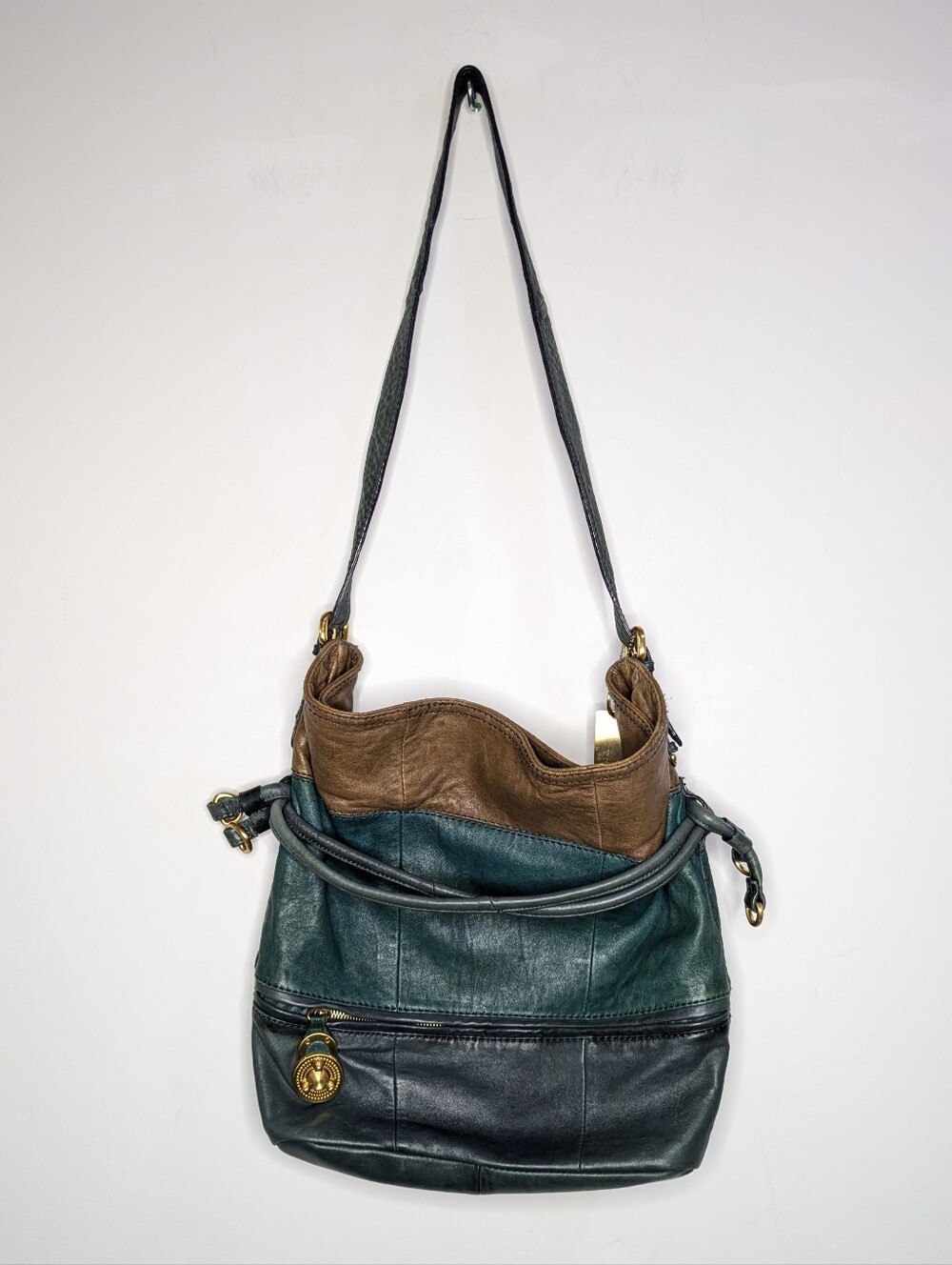 Steve By Steve Madden Blue Brown Color Block Leather Crossbody Bag Purse